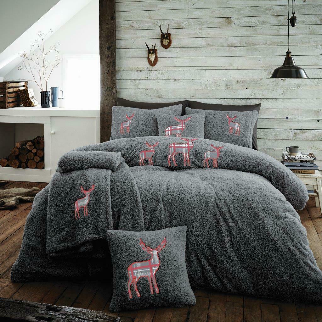 Embroided Stag Original 4.5 Tog Teddy bear Duvet Set Warm Cosy Quilt Bedding Set