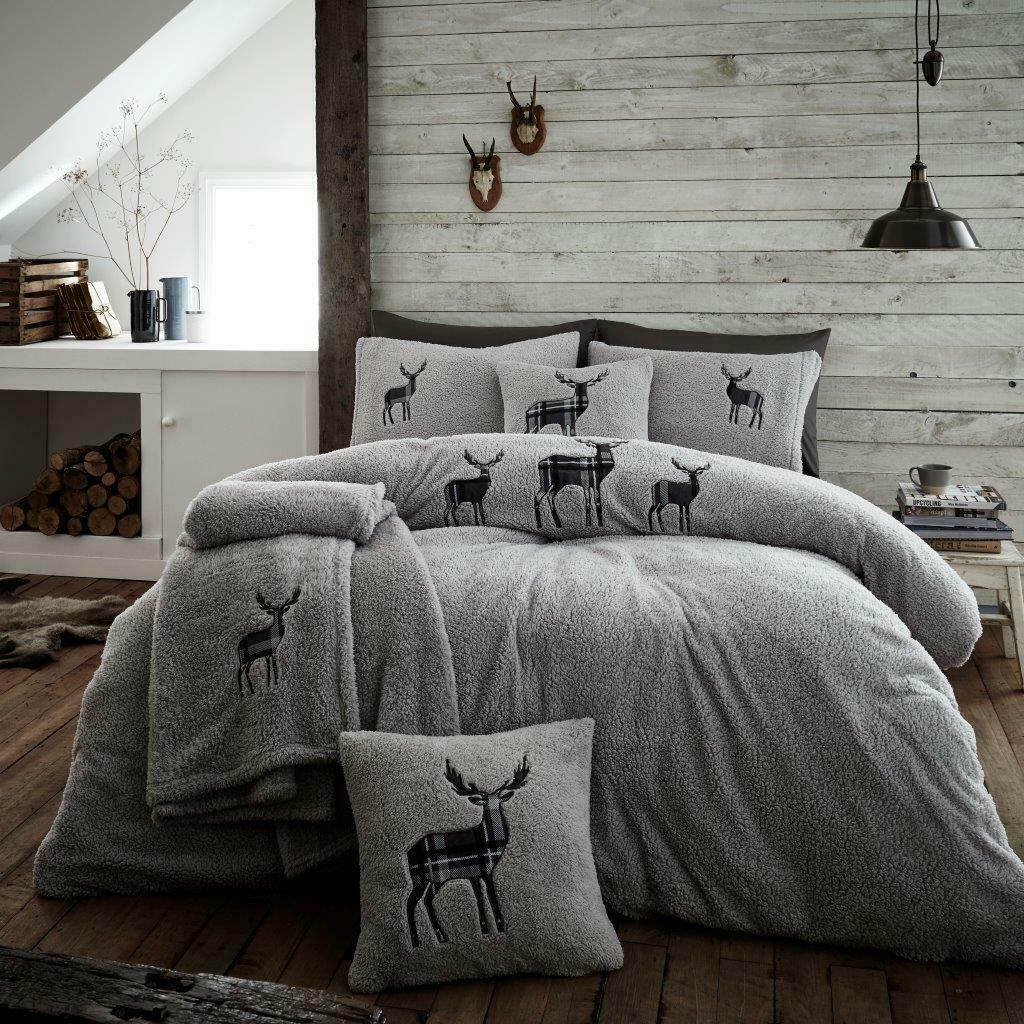 Embroided Stag Original 4.5 Tog Teddy bear Duvet Set Warm Cosy Quilt Bedding Set