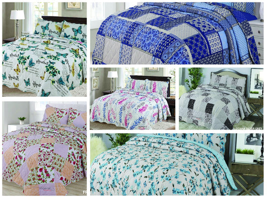 Patchwork Bedspread 3 Piece Quilt Comfort